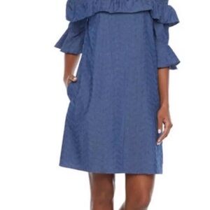Vivi By Violet Weekend Women Cottagecore Off Shoulder Dress Blue Sz XL Cotton
